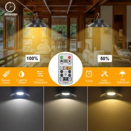 1PC/2PC Solar Pendant Light with Remote Control Outdoor Indoor Solar Lamp Solar Chandelier Outdoor IP65 Solar Shed Light 3 Color