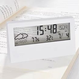 LED Thermo-Hygrometer Alarm Clock Humidity Portable Electronic Desk Clock Creative Transparent Electronic Table Alarm Clock
