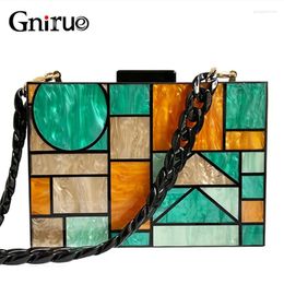 Evening Bags Patchwork Acrylic Handbags Clutches Geometric Chain Shoulder Bag Ladies Party Wallets Purse For Women