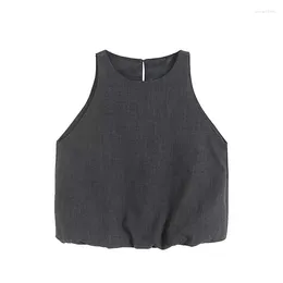 Women's Blouses 2024ZAR Spring/Summer Simple High Grade Grey Casual Round Neck Sleeveless Elastic Hem Shirt Top