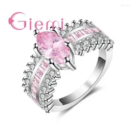 Cluster Rings Romantic Sweet Pink Rhinestone Wide Finger Boho Style Solid 925 Sterling Silver Brand Jewellery For Women