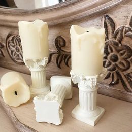 Candle Holders White Classical Artificial Candles Candlestick Holder Resin Roman Column Statue Miniature Ornaments Home Decoration