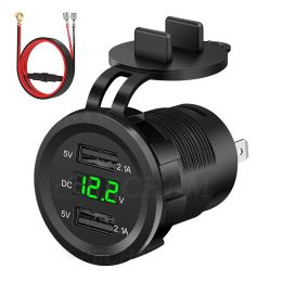 3.1A 12-24v Auto Motorcycle Cigarette Lighter Dual USB Ports Car Charger Socket + LED Digital Voltmeter Metre Display Monitor