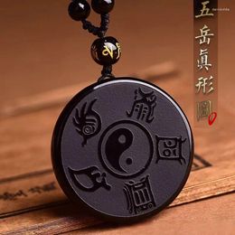 Pendant Necklaces Natural Obsidian Five Yue Real Shape Men And Women Same Style Six Word Mantra Round Brand Pendants