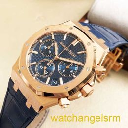 Swiss AP Wrist Watch Royal Oak Series 26240OR Rose Gold Blue Plate Belt Mens Leisure Business Sports Back Transparent Automatic Mechanical Watch