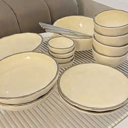 Bowls Cream Wind Dish Set Household Ceramic Cutlery Modern Simple Housewarming Gift Combination