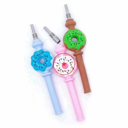 Colorful Silicone Smoking Donut Style Oil Rigs Hookah Shisha Smoking Waterpipe Banger Bong Bubbler Nails Tip Portable Filter Cigarette Holder Mouthpiece