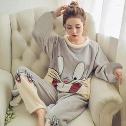 Home Clothing 2024 Autumn Winter Women Pyjamas Set Sleep Flannel Warm Pant Sleepwear Nightgown Female Cartoon Bear Animal Pants