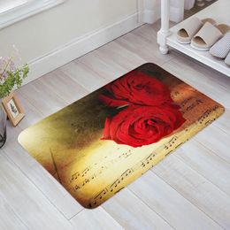 Carpets Vintage Rose Flower Note Floor Mat Entrance Door Living Room Kitchen Rug Non-Slip Carpet Bathroom Doormat Home Decor