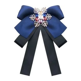 Christmas color rhinestone female wedding festival office formal Snowflake big bow brooch tie blouse accessories240409