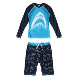 Little Boys Swimsuit 2Pcs Rash Guard Long Sleeve Print Swimming Shirt Tops With Shorts Set Boy Swim Outfit 4t Bathing Kids