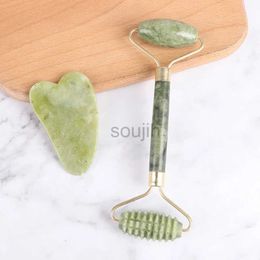 Face Massager Natural Jade Stone Facial Massage Roller Guasha Board Double Heads Face Lift Body Skin Relaxation Slimming Beauty Neck Thin Lift 240409