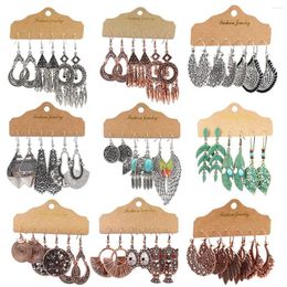 Dangle Earrings Boho Ethnic Vintage Geometric Set For Women Fashion Hollow Metal Waterdrop Round Leaf Tassel Drop Earring Party Jewellery