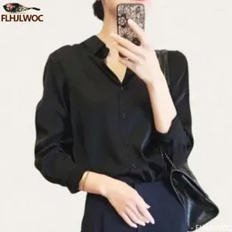 Women's Blouses Black Shirts Design 2024 Spring Summer Long Sleeve Elegant Office Lady Solid Button Basic