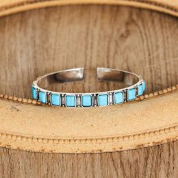 Bangle Bohemia Blue Stone Women Bracelet Vintage Personality Design Open Hand Accessories For Ladies Gift