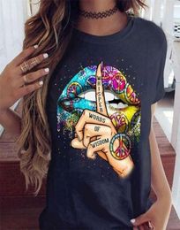 2020 Lips Aquarel Graphic Tshirt Lip Women Tops Shirt Base Oneck Sexy Black Tees Kiss Lip Funny Whisper Words Girl Tshirt8097983