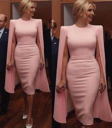 2020 Pink Mermaid Sheath Evening Dresses with Cape Knee Length Women Formal Gown Prom Party Dresses BC28183718475