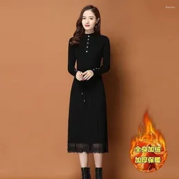 Casual Dresses Long Sleeve Dress Autumn Winter Half High Neck Slim Fit Sweater Women Over-the-knee Knitted Elegant T43