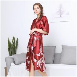 Basic & Casual Dresses Dress Silk Sleepwear For Women Y Robe Satin Nightgowns Ropa De Mujer Printing Womens Long Bridesmaid Bride Plu Dhxjr