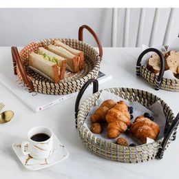 Plates Rattan Fruit Dining Basket Snack Bread Storage Baskets Home Desktop Platter Cosmetic Jewelry Containers Decorations