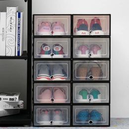 Foldable Clear Shoes Storage Box Plastic Stackable Shoe Organizer