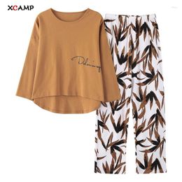 Home Clothing XCAMP Leaves Homewear Sets Sweet Nightgown Women Sleepwear Autumn And Winter Pajamas Fashion Round Neck