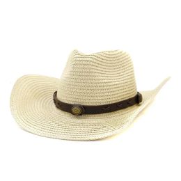 Mens Womens Western Cowboy Straw Hats Men Women Wide Brim Top Hat Man Outdoor Beach Cap Woman Summer Sun Protection Caps Sunhat Sunhats Wholesale