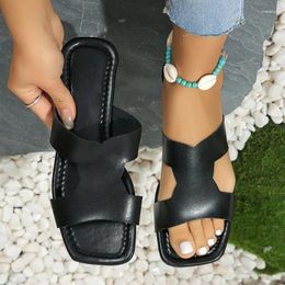 Sandals 2024 Designer Women Summer Slippers Female Minimalist Square Toe Flat Hollow Out Open Slides Womens Footwear