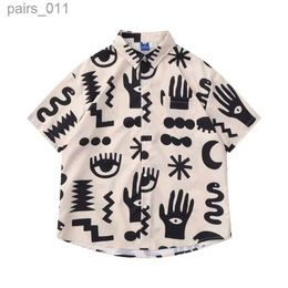 Men's Casual Shirts Retro hip-hop printed short sleeved mens fashion brand Personalised loose casual jacket summer yq240409