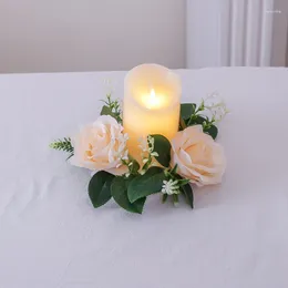 Candle Holders Wedding Table Artificial Rose Wreath Candlestick Wreaths Ring Party European-style Home Decor