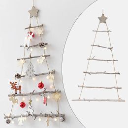 Christmas Tree Jute String Crafts DIY Wall Hanging Chic Nordic Style Shabby Wooden Ladder for Door Xmas Holiday Favour Decor