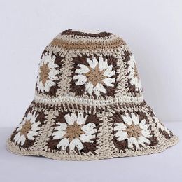 Berets 2024 Womens Straw Hats Crochet Hat Panamas UV Protection Sun Visor Beach Women Visors Foldable Female Summer