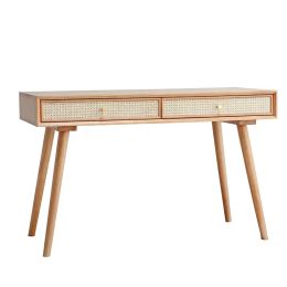 Nordic Ins Solid Wood Desk Minimalist Modern Computer Japanese Rattan Woven Study Desk Small Household Makeup Desk