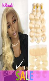 Remy Blonde Colour Hair Body Wave 34 Bundles With 4x4 Ear To Ear Lace Frontal Closure Brazilian Virgin Human 613 Blonde Hair7052555