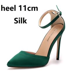 Dress Shoes Crystal Queen Woman Thin High Heels Luxury Silk Ankle Buckle Sandals Female Pointed Toe Slip Office Ladie Pumps H240409 BKN6
