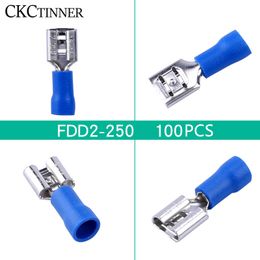 100pcs / pack FDD2-250 FDD female insulated electrical Crimp Terminal for 1.5-2.5mm2 Cable connectors Cable connector