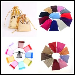 10pcs Multicolor Drawstring Pouch 7x9/9x12/10x14/13x18/15x20cm Gift Pack for Packaging Gift Wedding Party Christmas Candy Bags