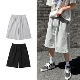 Straight Casual Shorts Men Clothing Summer Korean Oversized Solid Color Simple Drawstring Baggy Male Sweatpants Shorts 240409