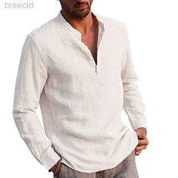 Men's Casual Shirts Men s Shirt Cotton linen Solid Colour Stand Collar Long Sleeve Shirt Smart Casual Men s Blouse Plus Size S/M/L/XL/XXL 240409
