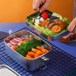 Food Container Sandwich Bento Dinnerware Stainless Steel For Kids Adults 2 Layers Lunch Box School Office Kitchen Sealed Storage