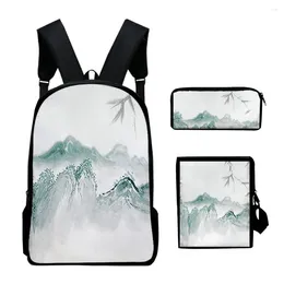 Backpack Fashion Youthful Chinese Style Ink Painting 3D Print 3pcs/Set Travel Bags Laptop Daypack Shoulder Bag Pencil Case