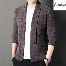 Sweaters masculinos Autumn Inverno de alta qualidade marca pura cor chenille cardigã moda moda grossa sweatercoat masculina roupas