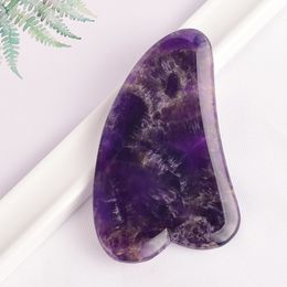 Natural Amethyst Gua Sha Massage Tool Beauty Skincare V Shape Facial Guasha Tools for Scraping Massage Face Neck Chin SPA Acupuncture Therapy