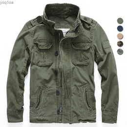 Men's Jackets Mens jacket mens M65 denim retro cargo jacket outdoor multi pocket camouflage top casual fashion hiking jacket uniformL2404