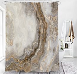 Marble Shower Curtain Grey Gold White Texture Marble Shower Curtain for Bathroom Abstract Pattern Waterproof Fabric with 12 Hook