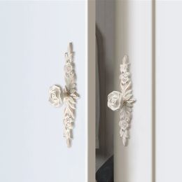 KK&FING Ivory White Rose Flower Kitchen Cabinet Handles Zinc Alloy Drawer Knobs Wardrobe Cupboard Door Pulls Furniture Hardware