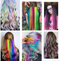 5Packs Coloured Hair Extensions Straight Rainbow Hairpieces Party Highlights Synthetic 22 Inches Colourful Clip in Hair Extensions