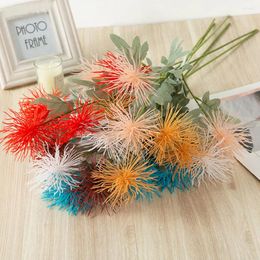 Decorative Flowers Artificial Plastic Thorn Ball Sea Urchin Flower With Green Leaves For Home Garden Wedding Party Living Room Decor Fake