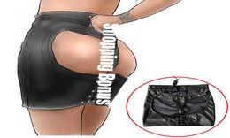 Butt Exposed Spanking Skirt Bondage Leather Mini Dress Open Buttock Thong Maid Accessories Adult Sex Toys Y2006163244633