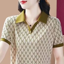 Korean Fashion Women Clothing Polo Shirts Tshirt Summer Printed Short Sleeve Versatile Casual Big Size Loose Pullover Tops 240409